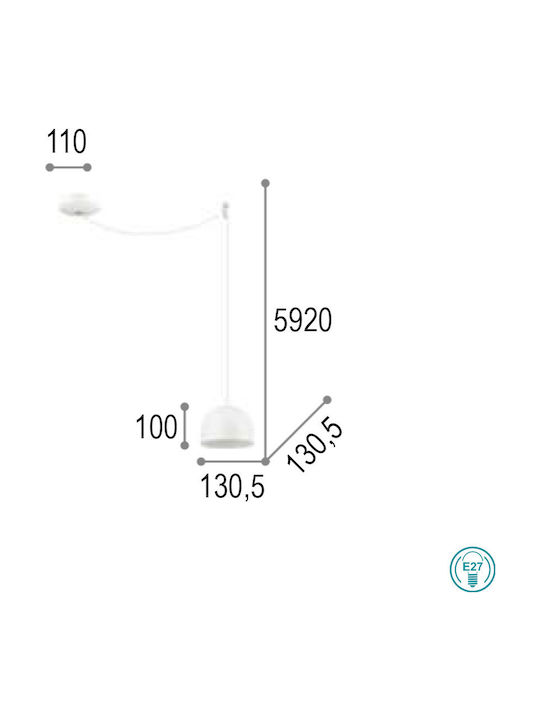 Ideal Lux Tall Κρεμαστό Φωτιστικό Λευκό Καμπάνα με Ντουί E27 13.5x13.5εκ. 196770  - second view